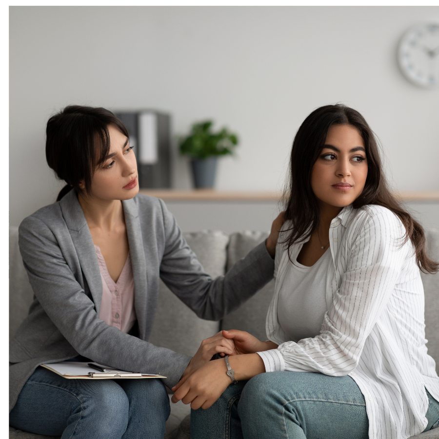 photos of a therapist showing compassionate support face to face 